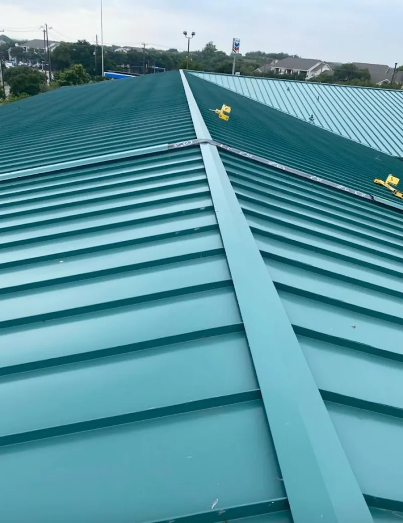 Green commercial metal roof ridge and valley for Metal Roof Repair in Crockett